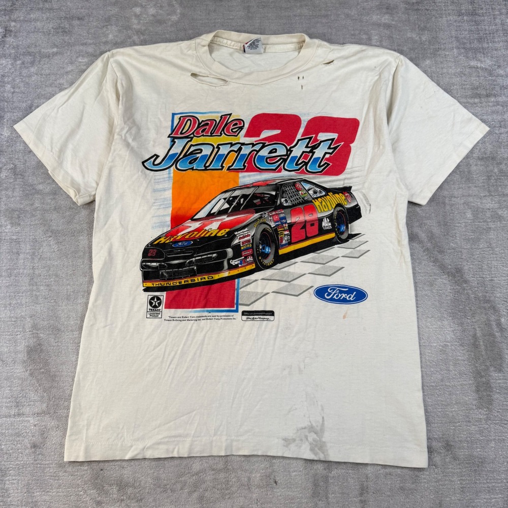 Dale Jarrett Shirt Mens Large White Vtg Racing Ford Double Sided SIngle Stitch
